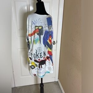 Ellazhu Sweater Womens One Size Gray Graffiti Graphic All Over Print Pullover‍﻿﻿